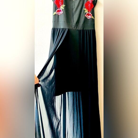 RED DOT BOUTIQUE 858 -Sheer Mesh Embroidery Chiffon Hi Low Maxi Dress Si… - Picture 5 of 10